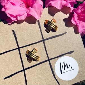 Vintage 80’s Napier Gold Tone Cross X Earrings Surgical Steel Post